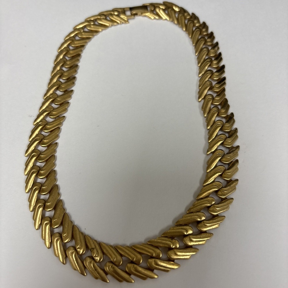 Vintage MONET Necklace Matte Satin Gold Tone Wide Choker Woven Link Collar